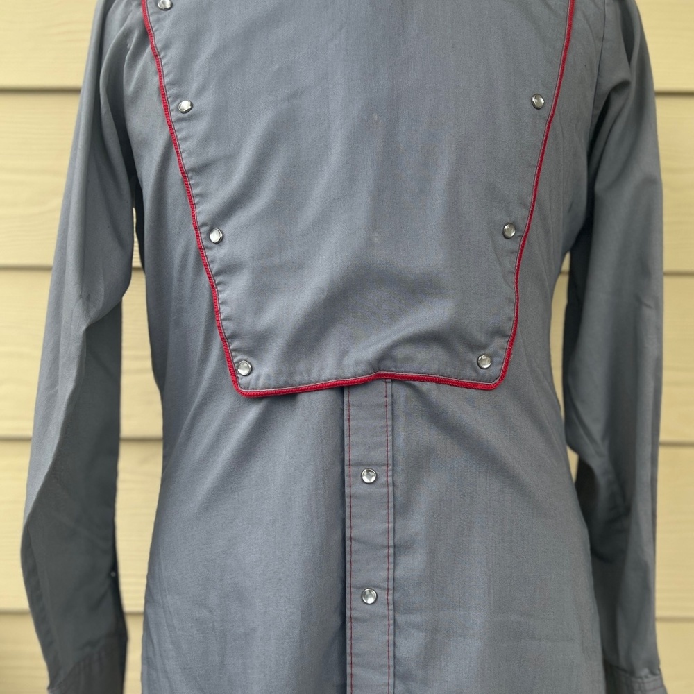 ROCKMOUNT Ranch Wear Bib Shirt | Vintage Long Sleeve Grey Red Piping | Mens 15M